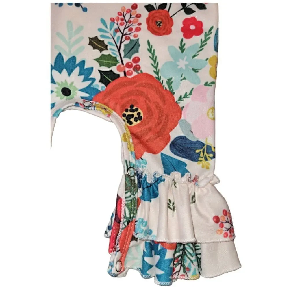 Jets+Jewels Red Bird Cardinal Floral Ruffle Front-Hem Long Onsie Holiday 3M
